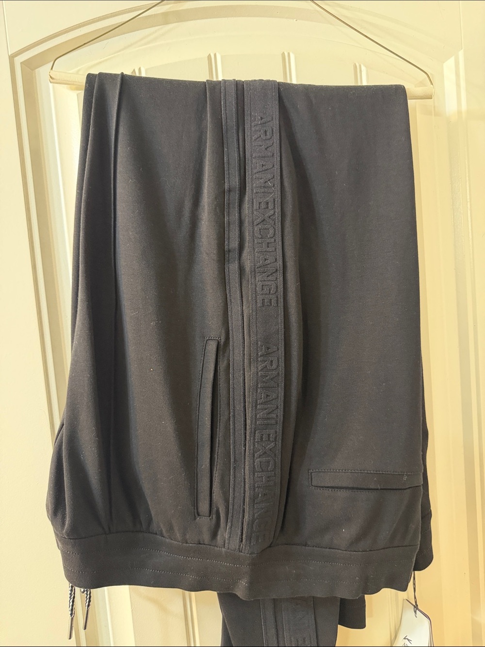 Armani Exchange Black Men's Joggers with Branded Side Tape